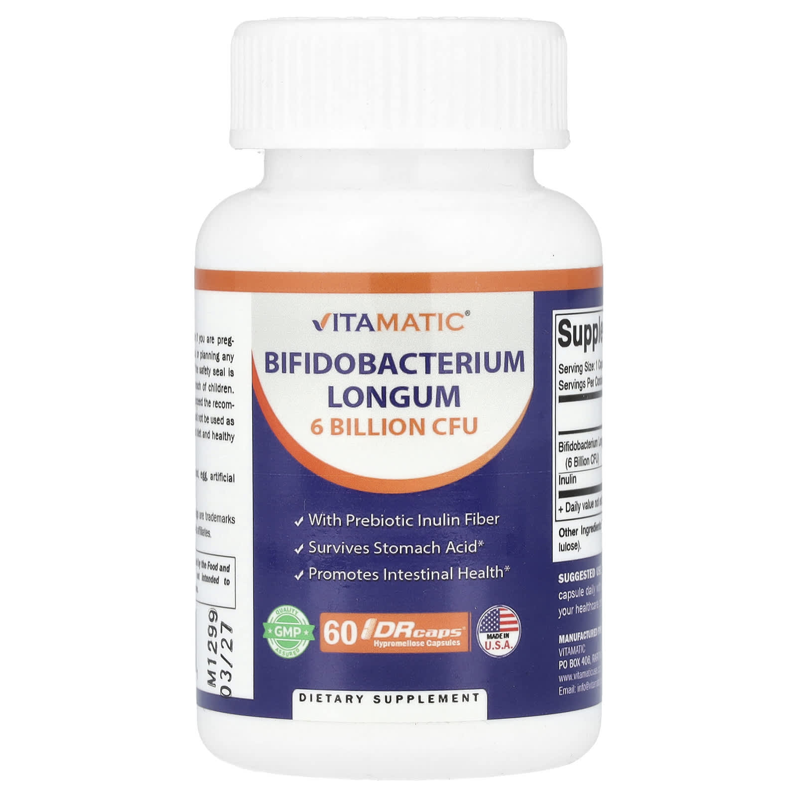 Vitamatic, Bifidobacterium Longum, 6 млрд КОЕ, 60 капсул с гипромеллозой DRcaps®