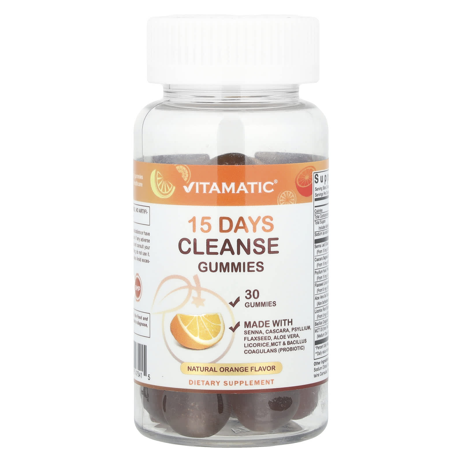 Vitamatic, 15 Days Cleanse, жевательные мармеладки, натуральный апельсин, 30 жевательных таблеток