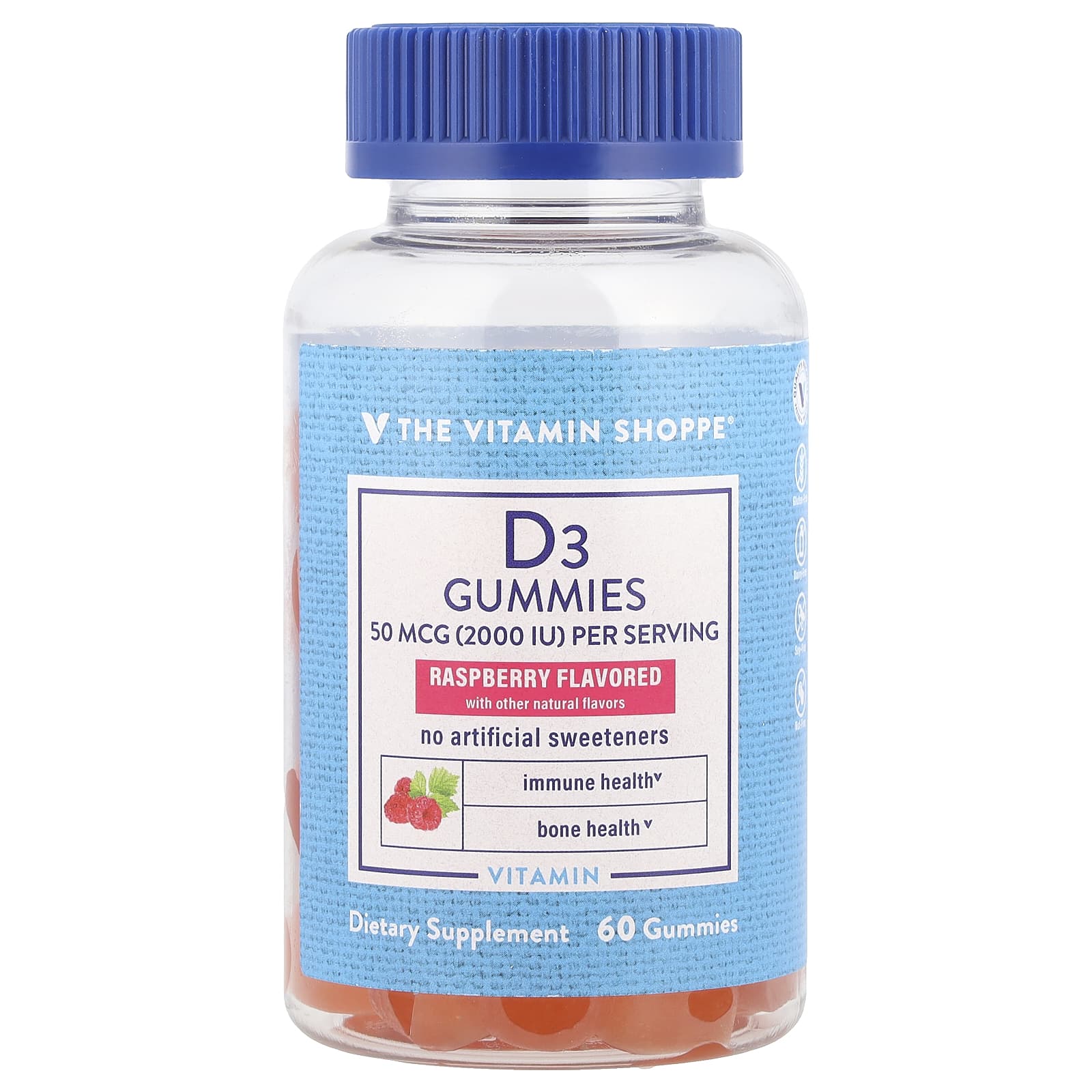 The Vitamin Shoppe Жевательные мармеладки с витамином D3 малина 50 мкг 2000 МЕ 60 жевательных таблеток 25 мкг в жевательной мармеладке 2290₽