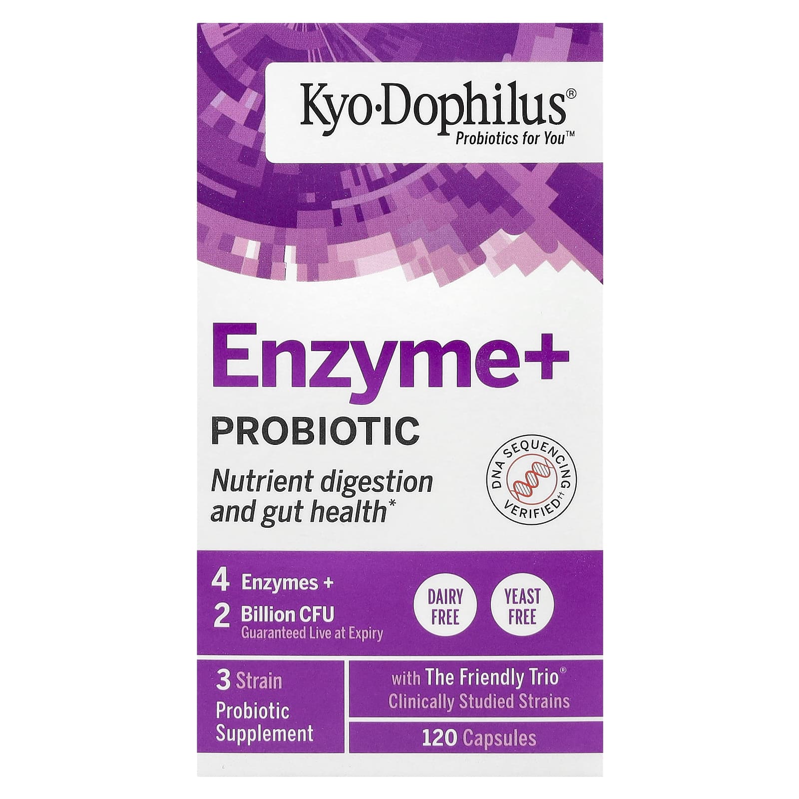 Kyolic, Kyo-Dophilus, фермент + пробиотик, 2 млрд, 120 капсул (1 млрд КОЕ на капсулу)