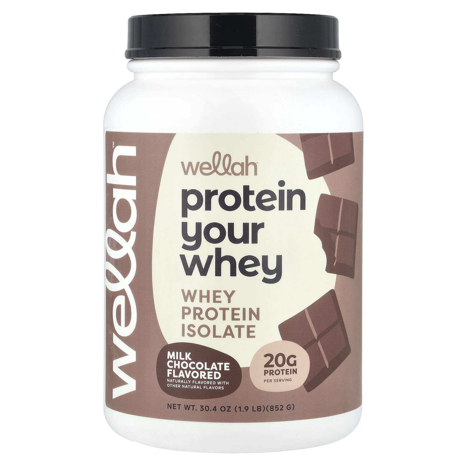 Wellah, Protein Your Whey, изолят сывороточного протеина, молочный шоколад, 852 г (1,9 фунта)