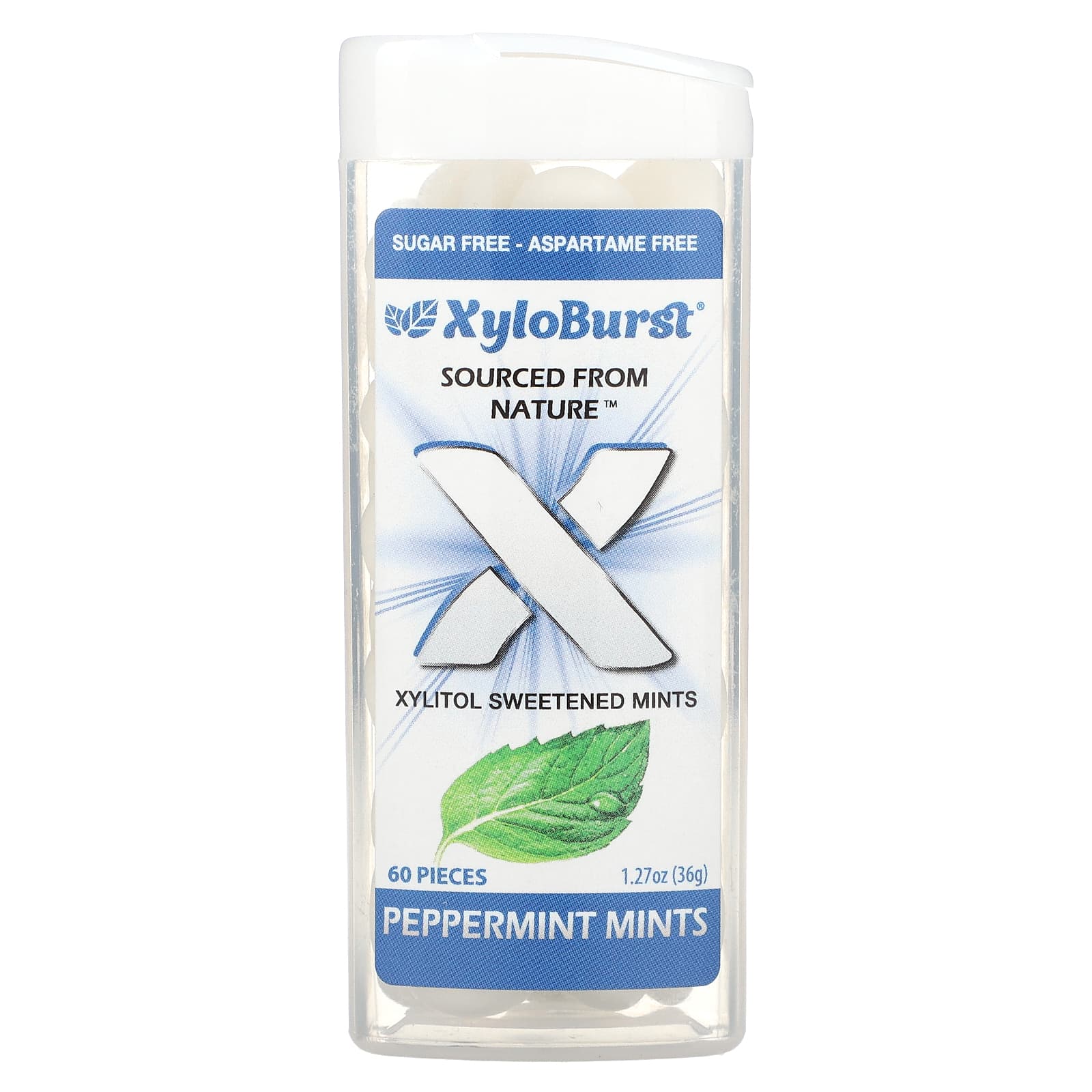 Xyloburst, подслащенные ксилитолом мятные конфеты, со вкусом перечной мяты, 60 шт., 36 г (1,27 унции)