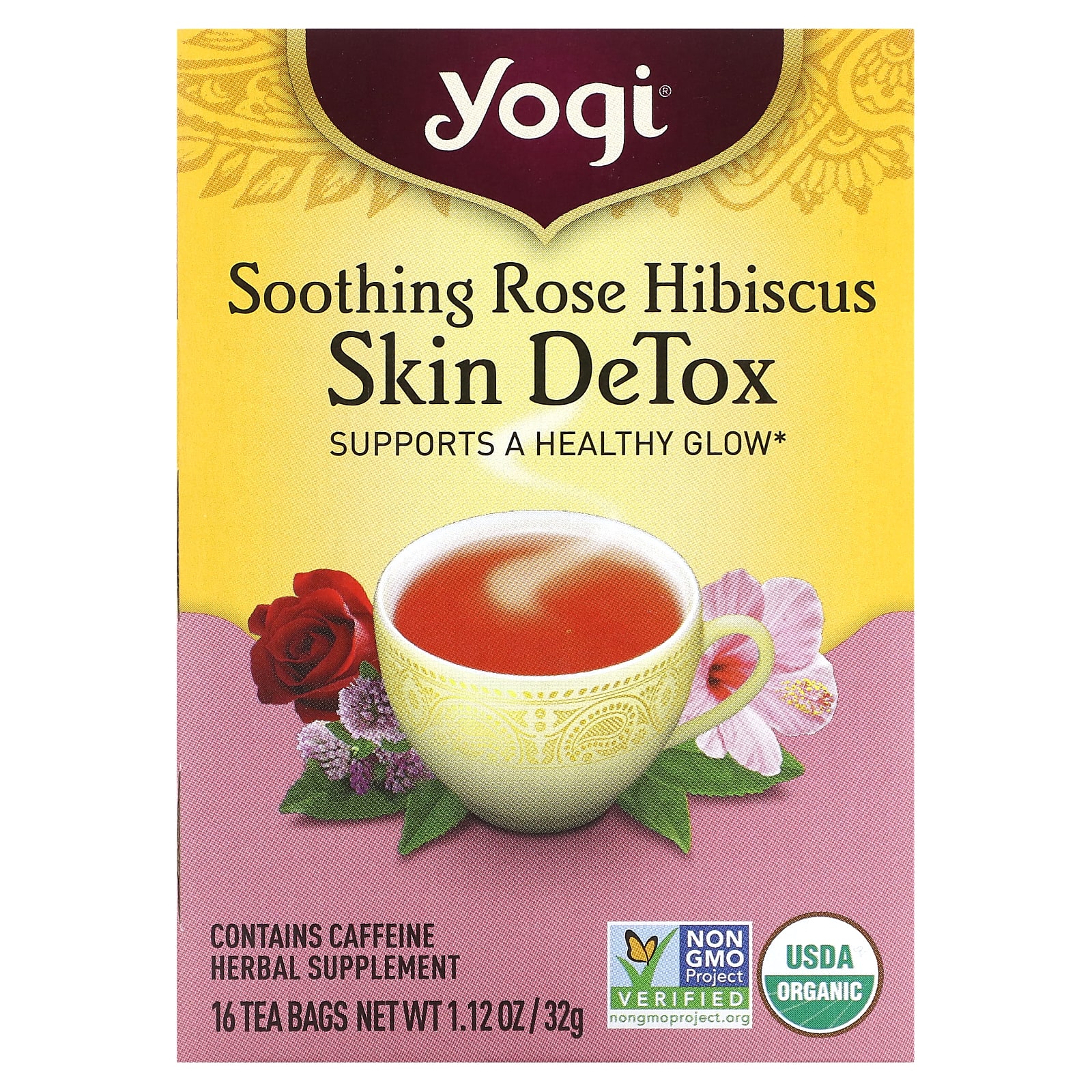 Yogi Tea Skin DeTox успокаивающий чай с розой и гибискусом 16 чайных пакетиков 32 г 112 унции 1590₽