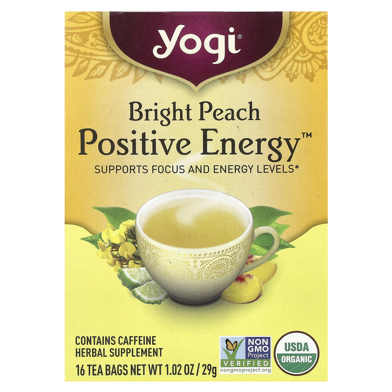 Yogi Tea, Positive Energy™, Bright Peach , 16 Tea Bags, 1.02 oz (29 g)