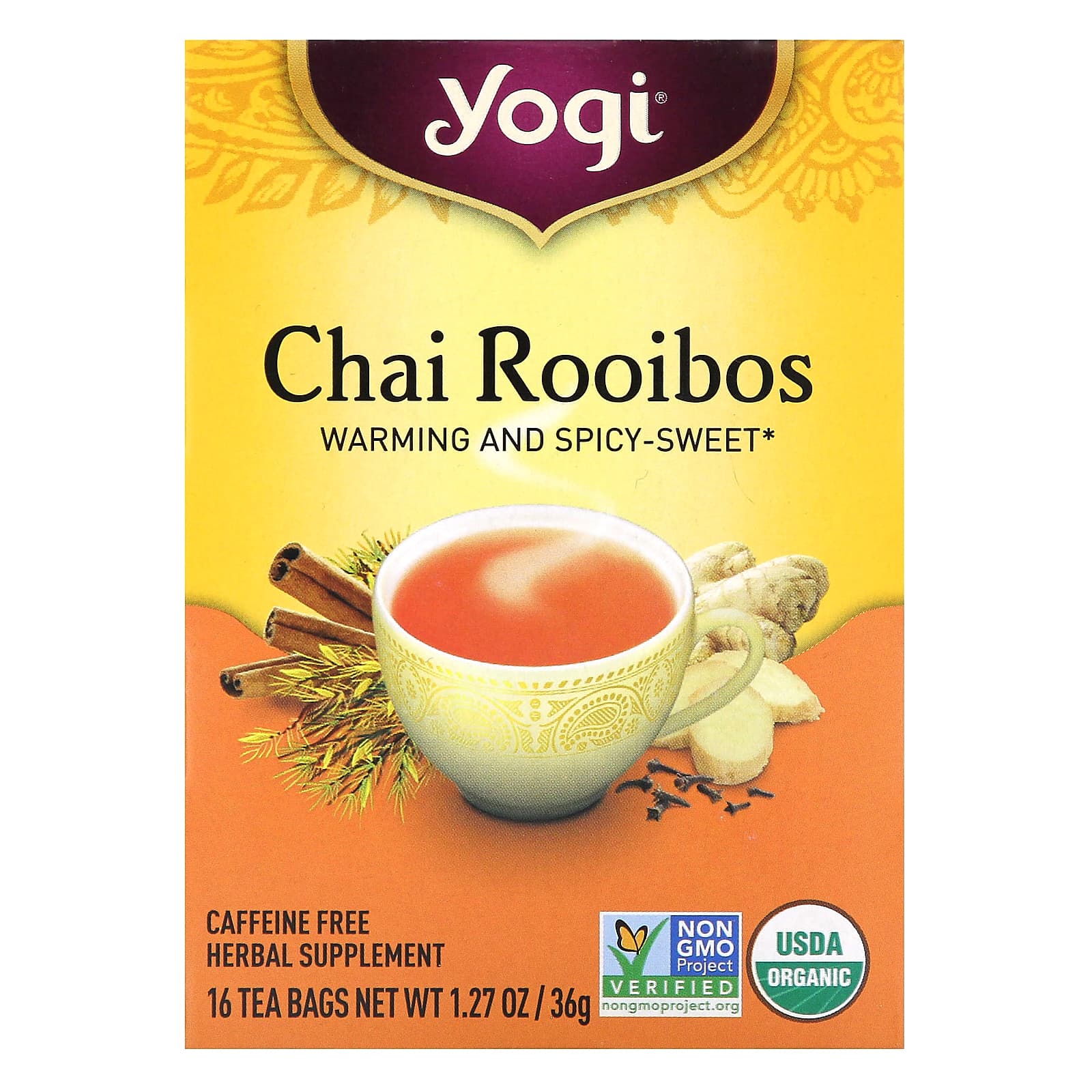 Yogi Tea чай ройбуш без кофеина 16 чайных пакетиков 36 г 127 унции 1590₽