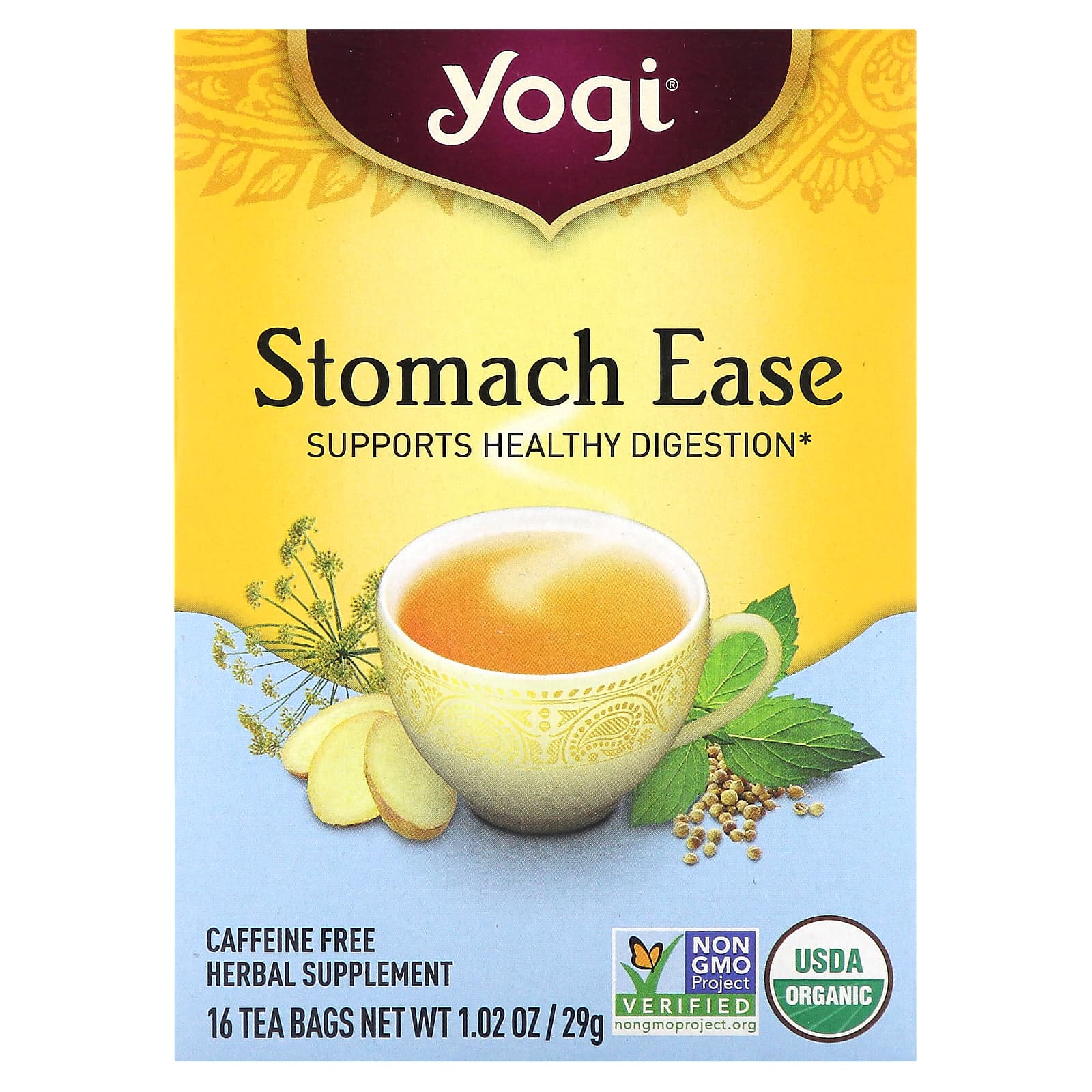 Yogi Tea Stomach Ease без кофеина 16 чайных пакетиков 29 г 102 унции 1590₽