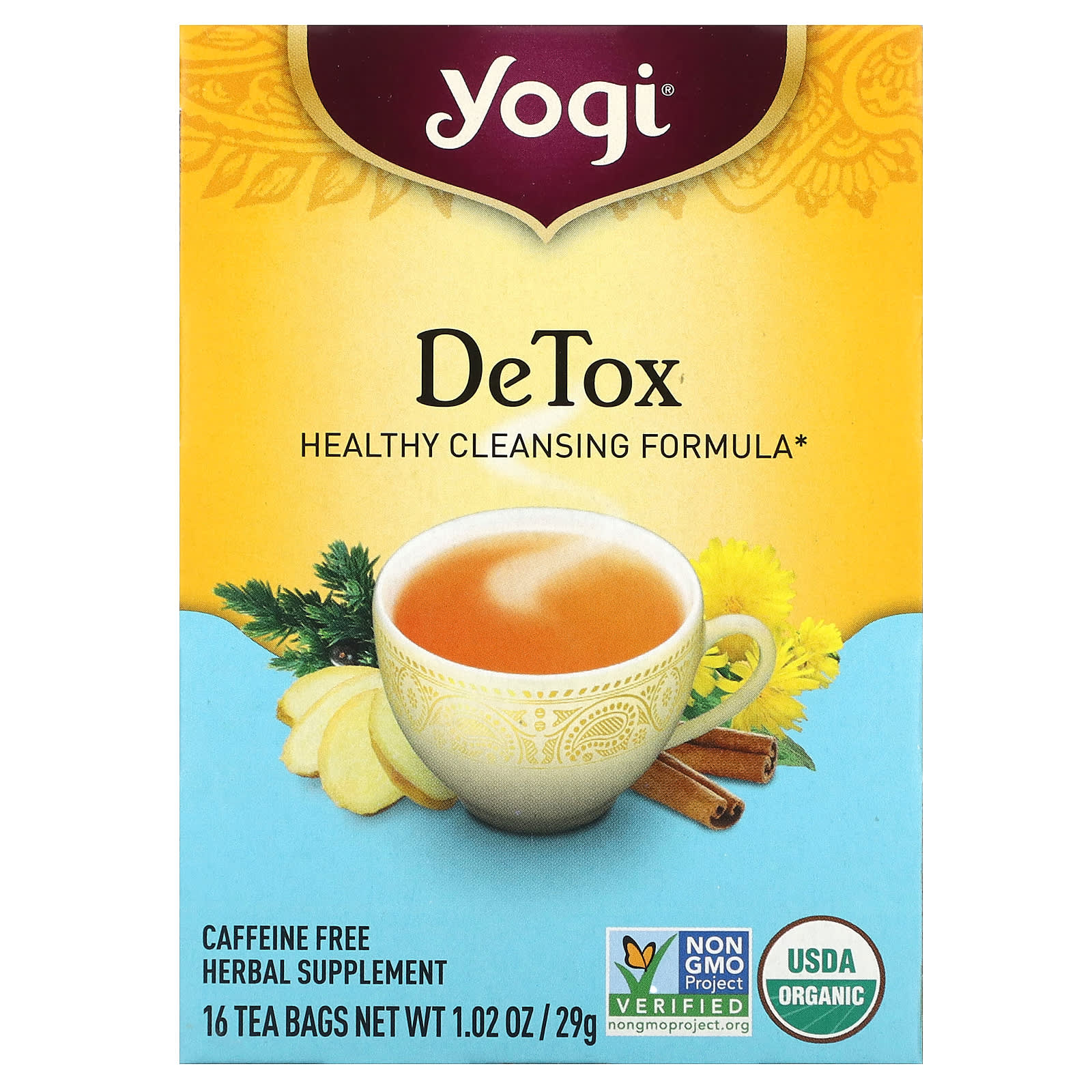 Yogi Tea, Detox, без кофеина, 16 чайных пакетиков, 29 г (1,02 унции)