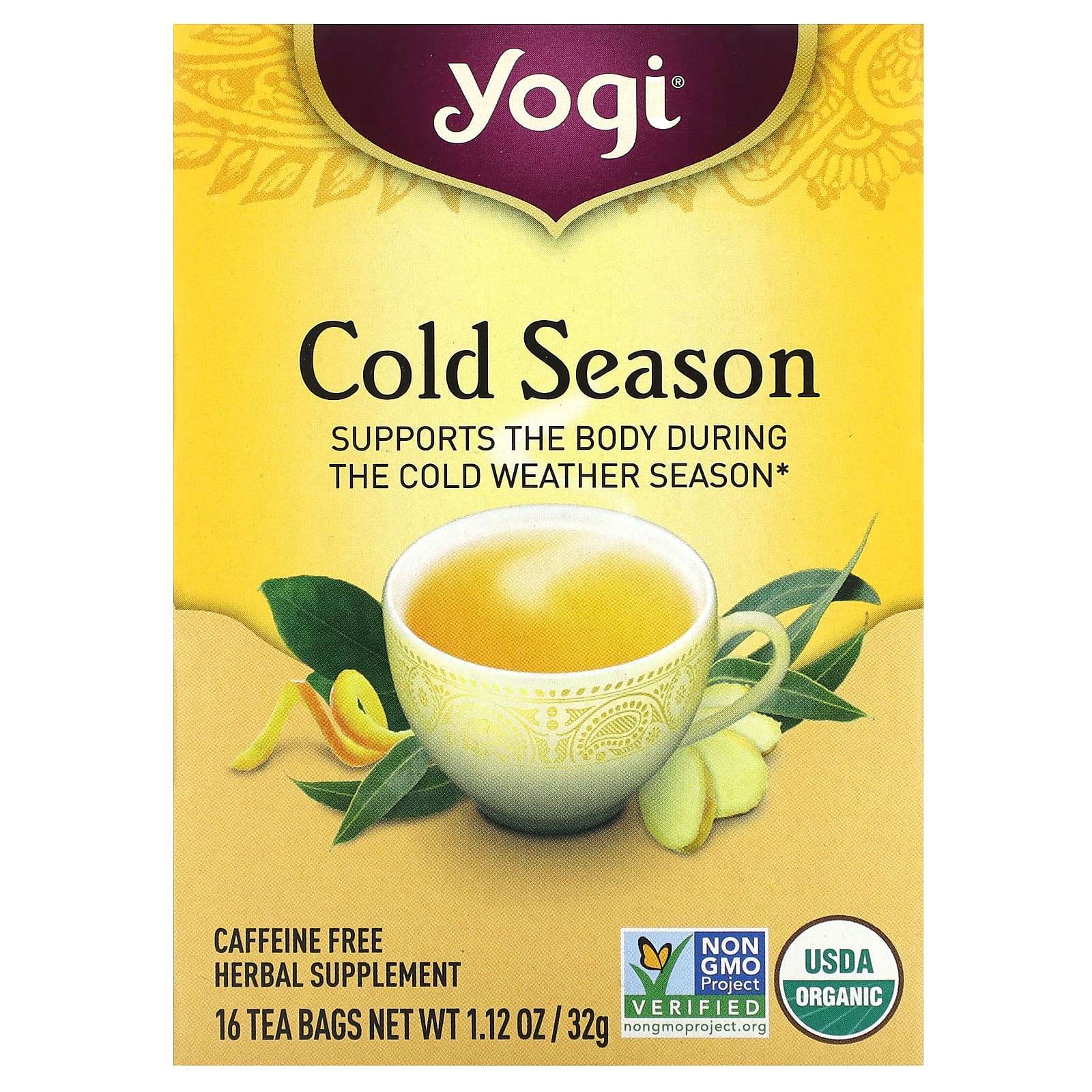Yogi Tea Органический Cold Season без кофеина 16 чайных пакетиков 112 унций 32 г 1590₽