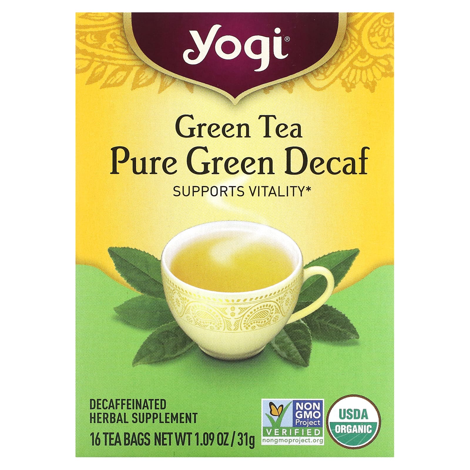 Yogi Tea чистый зеленый чай без кофеина 16 чайных пакетиков 31 г 109 унции 1590₽
