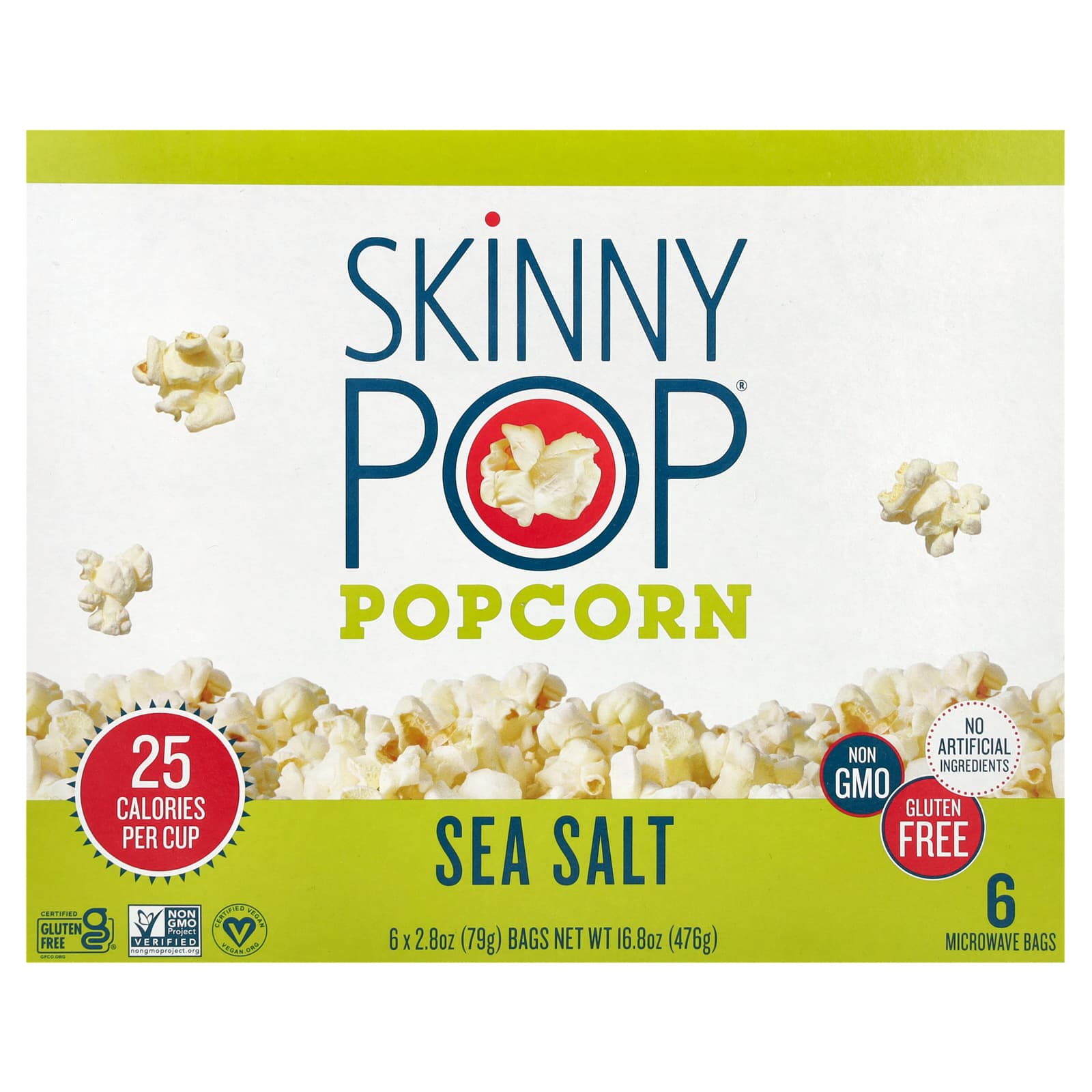 SkinnyPop, Popcorn, морская соль, 6 пакетиков по 79 г (2,8 унции)