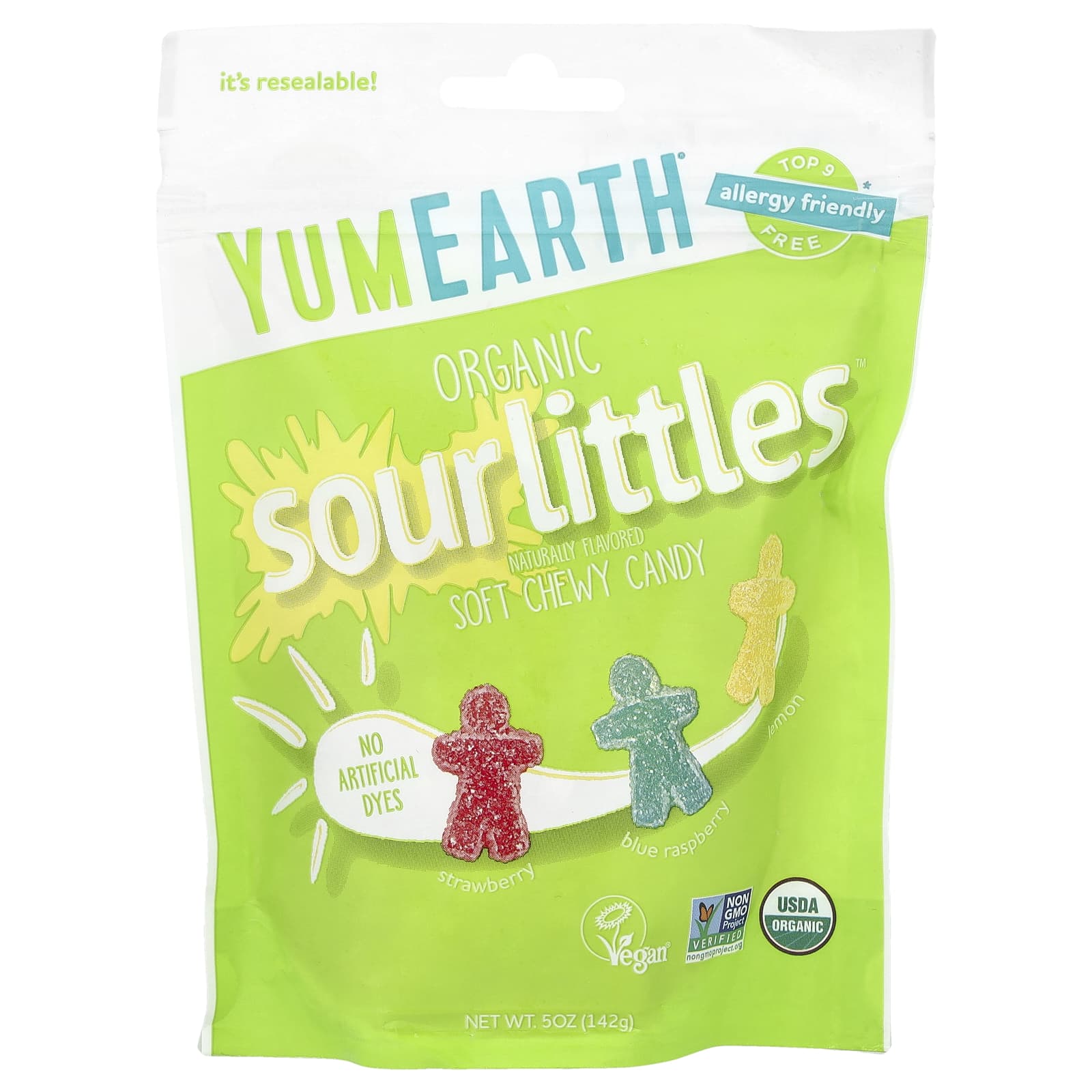 YumEarth, Organic Sour Littles, мягкие жевательные конфеты, клубника, голубая малина, лимон, 142 г (5 унций)