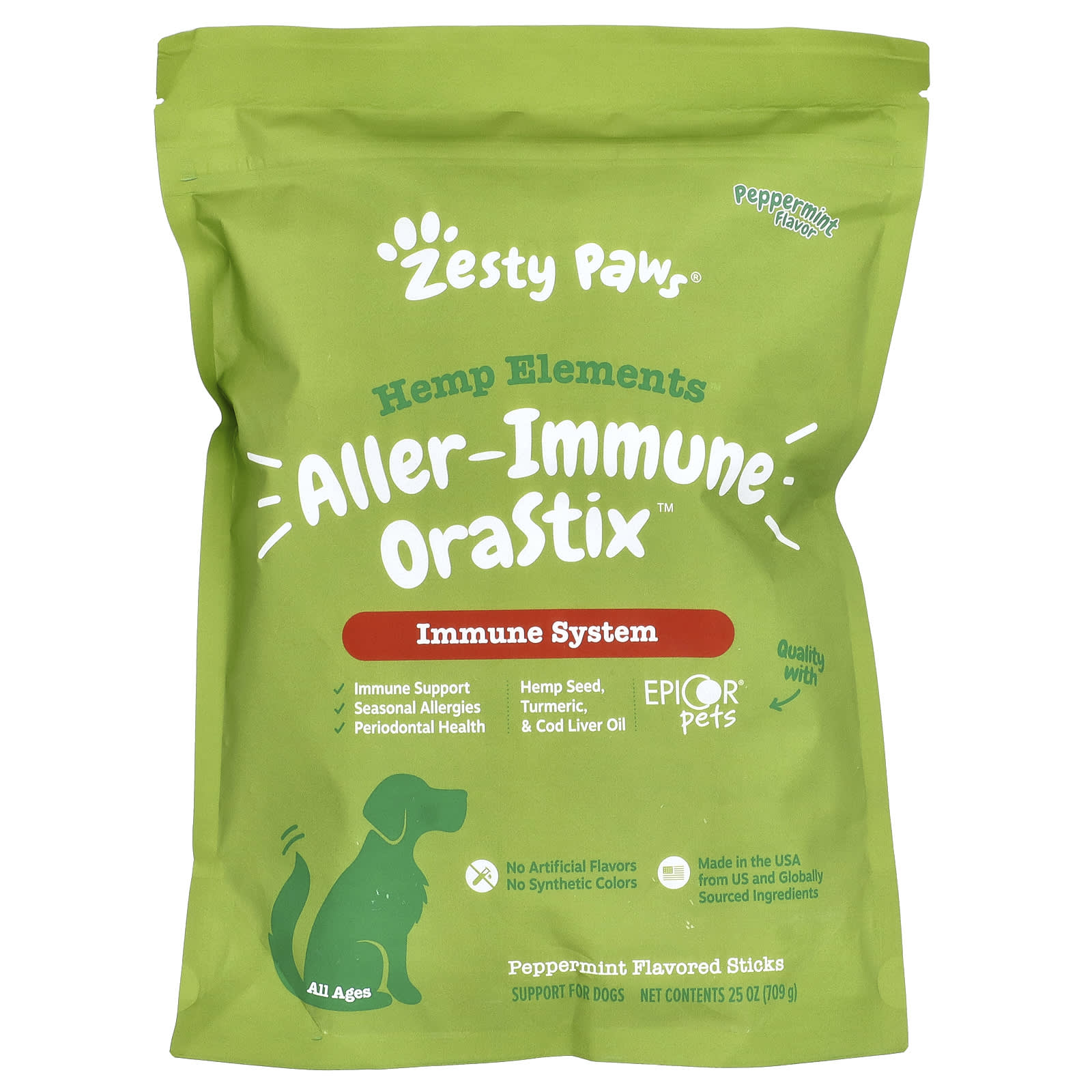 Zesty Paws, Hemp Elements, Aller-Immune Orastix, для собак, для всех возрастов, перечная мята, 709 г (25 унций)