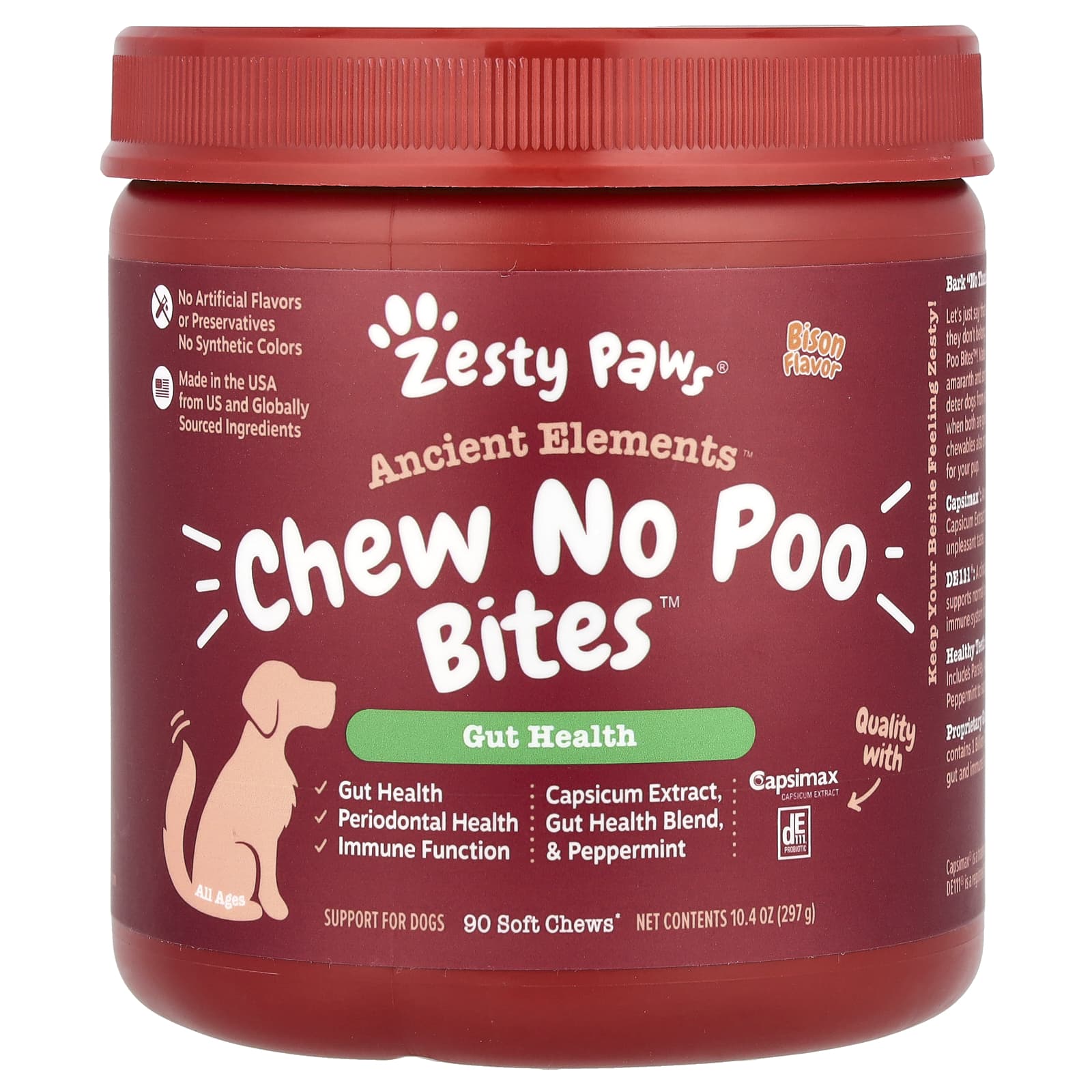 Zesty Paws, Ancient Elements®, Chew No Poo Bites ™, для собак, для всех возрастов, бизон, 90 жевательных таблеток, 297 г (10,4 унции)