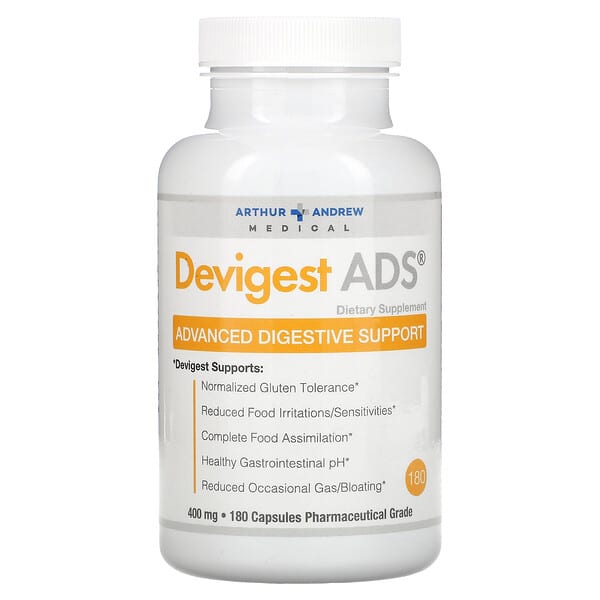 Arthur Andrew Medical, Devigest ADS, Suporte Digestivo Avançado, 400 mg, 180 Cápsulas