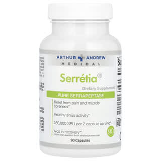 Arthur Andrew Medical, Serrétia, Serrapeptase pure, 250 000 SPU, 90 capsules (125 000 SPU pièce)