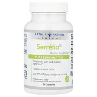 Arthur Andrew Medical, Serretia，全舍雷肽酶，250,000 SPU，90 粒膠囊（每粒膠囊 125,000 SPU）