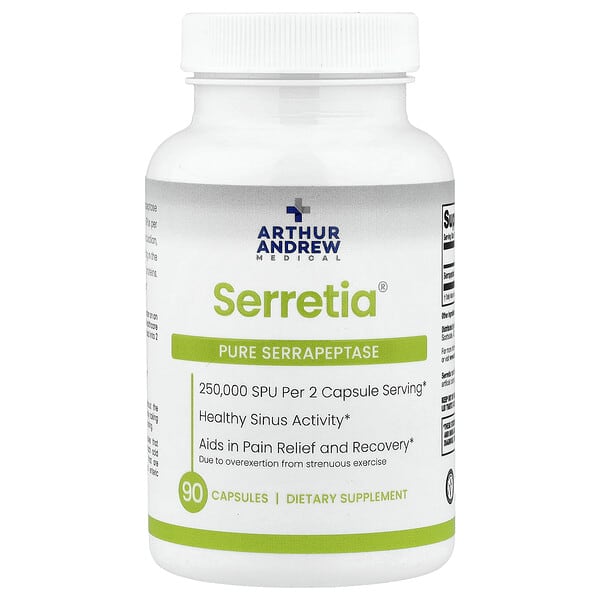 Arthur Andrew Medical, Serretia®, 퓨어 세라펩타아제, 캡슐 90정(캡슐 1정당 125,000SPU)