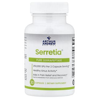 Arthur Andrew Medical, Serretia®, Serrapeptase Murni, 30 Kapsul (125.000 SPU per Kapsul)