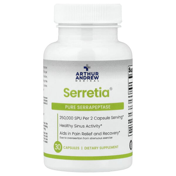 Arthur Andrew Medical, Serretia®, Pure Serrapeptase, 30 Capsules (125,000 SPU per Capsule) — product photo 1