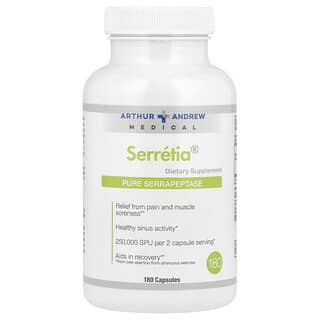 Arthur Andrew Medical, Serrétia, Serrapeptase pure, 250 000 SPU, 180 capsules (125 000 SPU pièce)