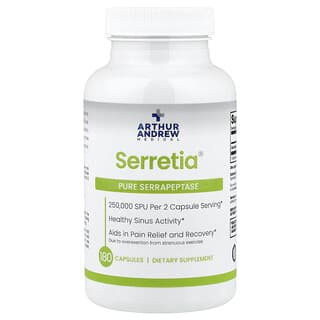 Arthur Andrew Medical, Serretia®, Pure Serrapeptase, 180 Capsules (125,000 SPU per Capsule)