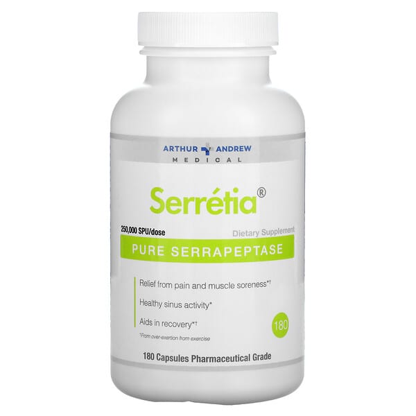 Arthur Andrew Medical, Serretia, Serrapeptase pure, 125 000 USP, 180 capsules