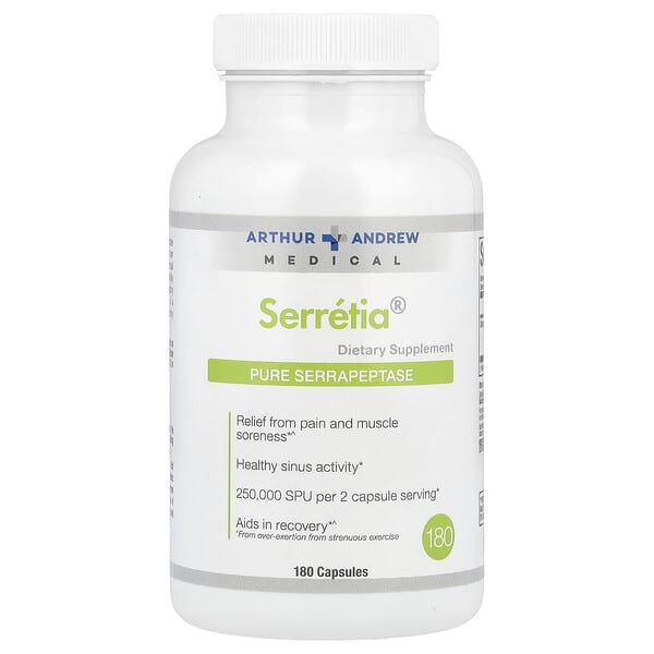 Serretia®, Pure Serrapeptase, 180 Capsules (125,000 SPU per Capsule)