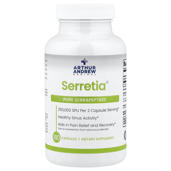 Arthur Andrew Medical, Serretia®, 퓨어 세라펩타아제, 캡슐 180정(캡슐 1정당 125,000SPU)