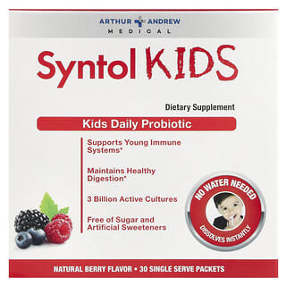 Arthur Andrew Medical, Syntol Kids, Probiotique quotidien pour enfants, Arôme naturel de fruits rouges, 3 milliards, 30 sachets individuels