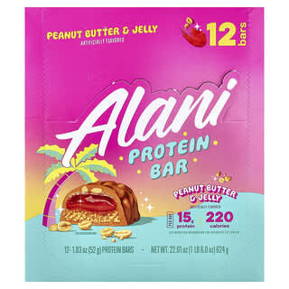 Alani Nu, Barrita proteica, Mantequilla de maní y jalea, 12 barritas, 52 g (1,83 oz) cada una