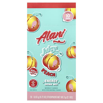 Alani Nu, Energy Drink Blend, Juicy Peach Flavor, 10 Bars, 0.21 oz (6.03 g) Each