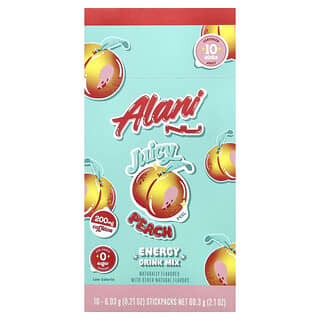 Alani Nu, Mezcla para preparar bebidas energéticas, Melocotón jugoso, 10 barritas, 6,03 g (0,21 oz) cada una