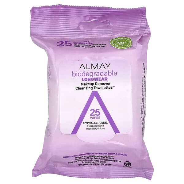 Almay, 롱웨어 메이크업 리무버 Cleansing Towellettes™, 물티슈 25매