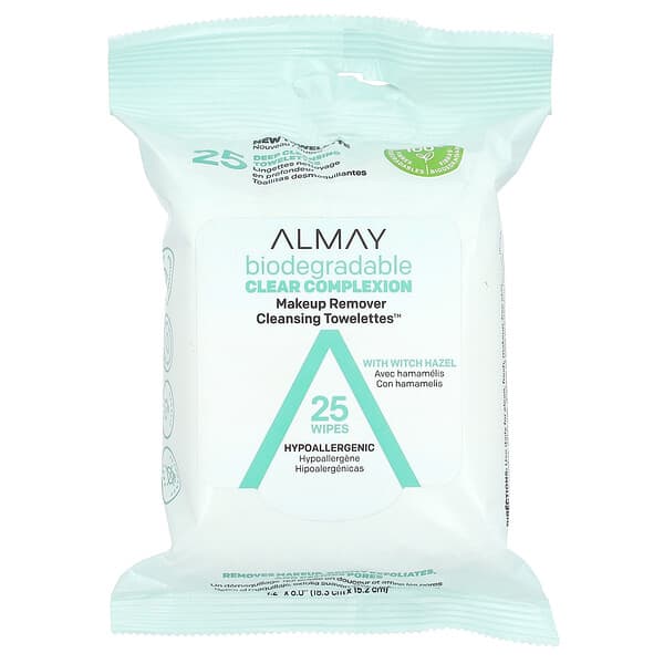 Almay, 메이크업 리무버 클렌징 티슈, 위치하젤 함유, 물티슈 25매