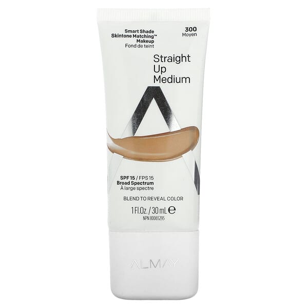 Almay, Smart Shade, 스킨톤 매칭 메이크업, SPF 15, 300 스트레이트 업 미디엄, 30ml(1fl oz)