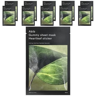 Abib, Gummy Beauty Sheet Mask, Heartleaf Sticker, 10 vellen, 27 ml per stuk