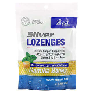 American Biotech Labs‏, Silver Biotics, Silver Lozenges, 60 PPM SilverSol, Mighty Manuka Mint, 21 Lozenges