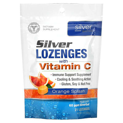 American Biotech Labs, Silver Biologics, Silver Lozenges, 60 PPM Silver Sol, Orange Splash, 21 Lozenges
