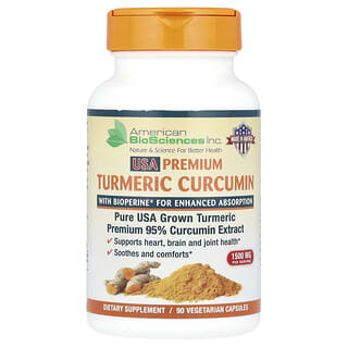 American Biosciences, USA Premium Turmeric Curcumin, 1,500 mg, 90 Vegetarian Capsules (500 mg per Capsule)