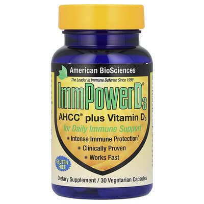 American Biosciences, ImmPower D3, AHCC & Vitamin D3, 30 Vegetarian Capsules