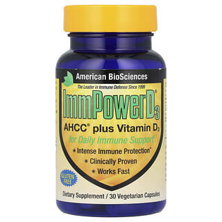 American Biosciences, ImmPower D3, AHCC mais vitamina D3, 30 cápsulas vegetais