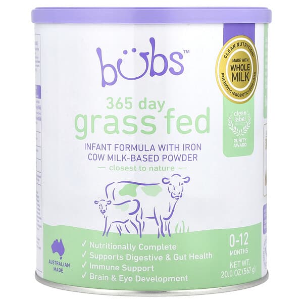 Aussie Bubs, 365일 목초 사육, 영유아 분유, 철분 소 우유 분말 함유, 0~12개월, 567g(20oz)