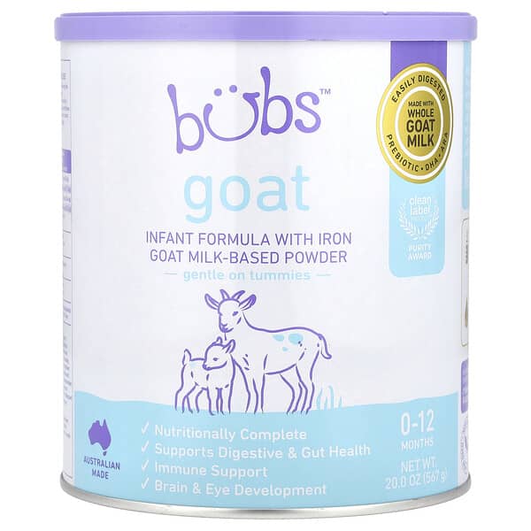 Aussie Bubs, Goat, смесь для младенцев с порошком на основе железного козьего молока, 0–12 месяцев, 567 г (20 унций)