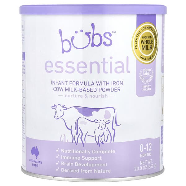 Aussie Bubs, Βασικό, Βρεφικό Γάλα με Σίδηρο, Σκόνη με βάση το αγελαδινό γάλα, 0-12 Μηνών, 567 g