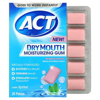 Act, Goma de mascar humectante para la boca seca con xilitol, Bubble Fresh, 20 piezas