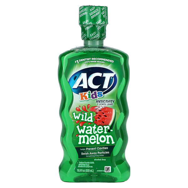 Act, キッズ、虫歯予防のフッ素配合洗浄液、ワイルドウォーターメロン、500 ml（16.9 fl oz）