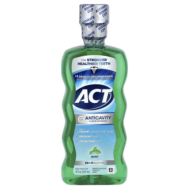 Apa de gură cu fluorură anticavitate, fără alcool, mentă, 18 fl oz