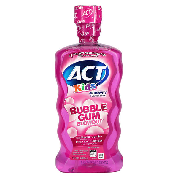 Act, キッズ、虫歯予防のフッ素配合洗浄液、バブルガムブローアウト、500 ml（16.9 fl oz）