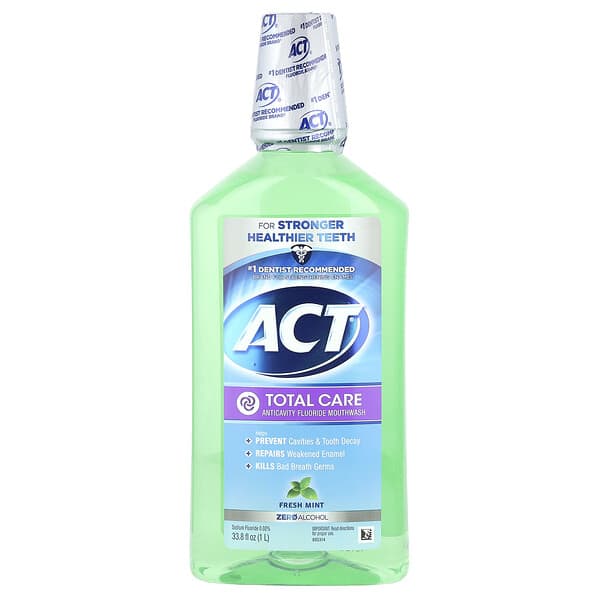 Act, 多面護理防齲齒氟化物漱口水，無乙醇，新鮮薄荷味，33.8 液量盎司（1 毫升）