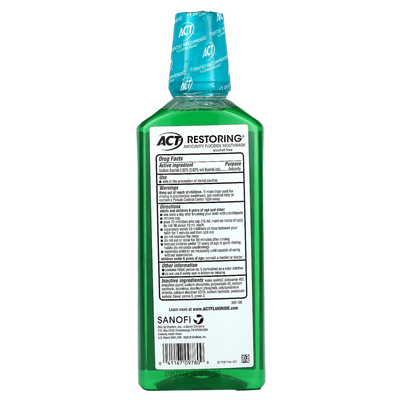 Act, Restoring Anticavity Fluoride Mouthwash, Alcohol Free, Mint Burst